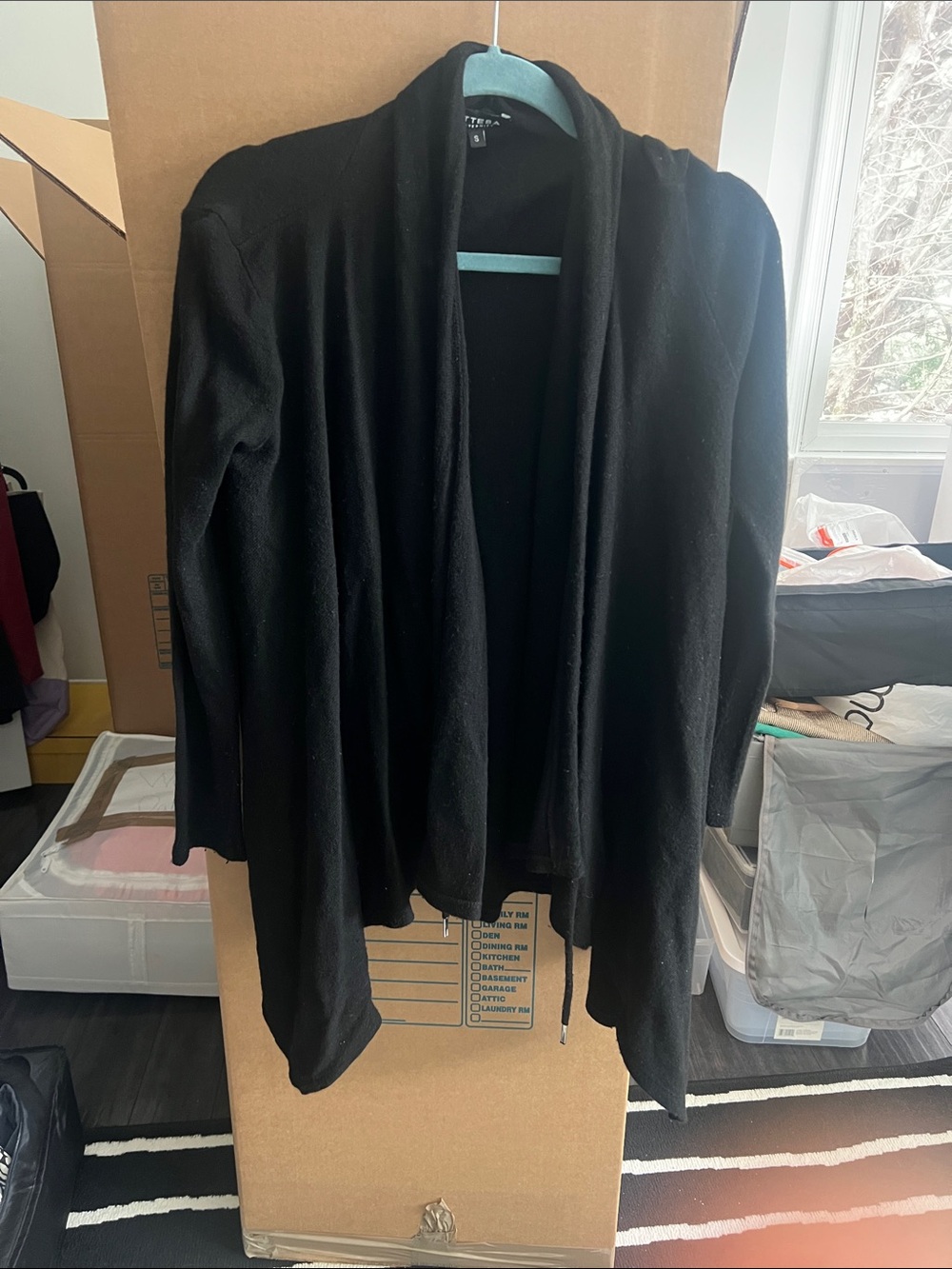 Black Open-Front Draped Cardigan Jacket by